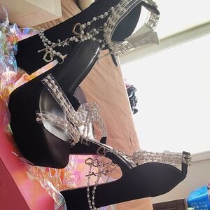 Elegant Black and Silver Women's Platform Heels By Doll Killz